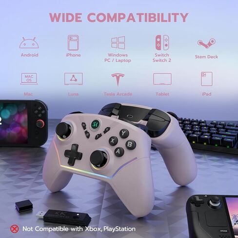 ISHAKO Wireless Gaming Controller – 1000Hz Polling, 1200mAh Battery PC Controller, Back Buttons, Hall effect Joystick, Hall Triggers, 3-Mode Triggers 2.4G&Bluetooth Controller for PC/Steam/iPhone/Android/Switch -Metallic Berry Powder in Saudi Arabia