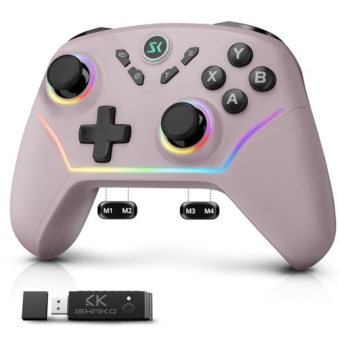 ISHAKO Wireless Gaming Controller – 1000Hz Polling, 1200mAh Battery PC Controller, Back Buttons, Hall effect Joystick, Hall Triggers, 3-Mode Triggers 2.4G&Bluetooth Controller for PC/Steam/iPhone/Android/Switch -Metallic Berry Powder in Saudi Arabia
