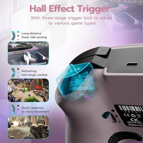 ISHAKO Wireless Gaming Controller – 1000Hz Polling, 1200mAh Battery PC Controller, Back Buttons, Hall effect Joystick, Hall Triggers, 3-Mode Triggers 2.4G&Bluetooth Controller for PC/Steam/iPhone/Android/Switch -Metallic Berry Powder in Saudi Arabia