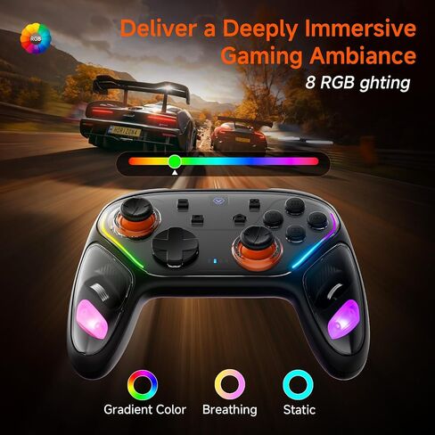OLCLSS Wireless Switch Controller for Gaming, K-Silver Hall Effect Joystick | 1000 Hz Polling Rate, 2 Remappable Buttons, Turbo , RGB Light, Vibration Motors,Gamepad for Switch, PC, Android, Apple, Black in Saudi Arabia