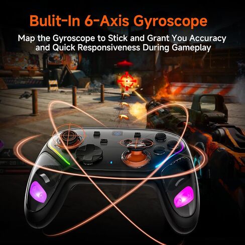 OLCLSS Wireless Switch Controller for Gaming, K-Silver Hall Effect Joystick | 1000 Hz Polling Rate, 2 Remappable Buttons, Turbo , RGB Light, Vibration Motors,Gamepad for Switch, PC, Android, Apple, Black in Saudi Arabia