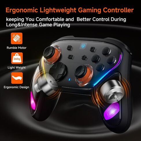 OLCLSS Wireless Switch Controller for Gaming, K-Silver Hall Effect Joystick | 1000 Hz Polling Rate, 2 Remappable Buttons, Turbo , RGB Light, Vibration Motors,Gamepad for Switch, PC, Android, Apple, Black in Saudi Arabia