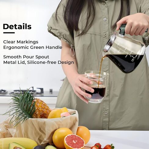 Aquach 28oz Pour Over Coffee Maker, Borosilicate Glass Carafe with Filter | Dishwasher Safe, 304 Stainless Filter, Green Handle, Refrigerator Safe, Coffee Lover Gift in Saudi Arabia
