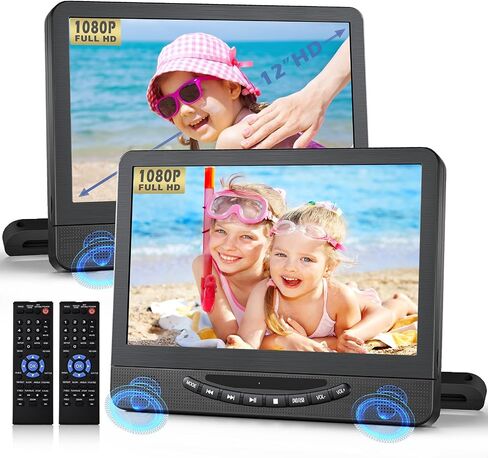 12.5" Dual Car DVD Player for Kids, Headrest Entertainment System | Rechargeable Car DVD Player with 1080P Dual Screens, Support HDMI Input/USB/CD,Triple Power Supply for Long Road Trips in Saudi Arabia