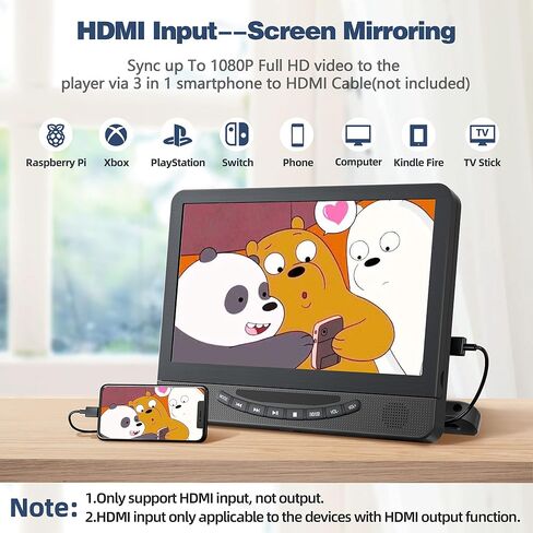 12.5" Dual Car DVD Player for Kids, Headrest Entertainment System | Rechargeable Car DVD Player with 1080P Dual Screens, Support HDMI Input/USB/CD,Triple Power Supply for Long Road Trips in Saudi Arabia