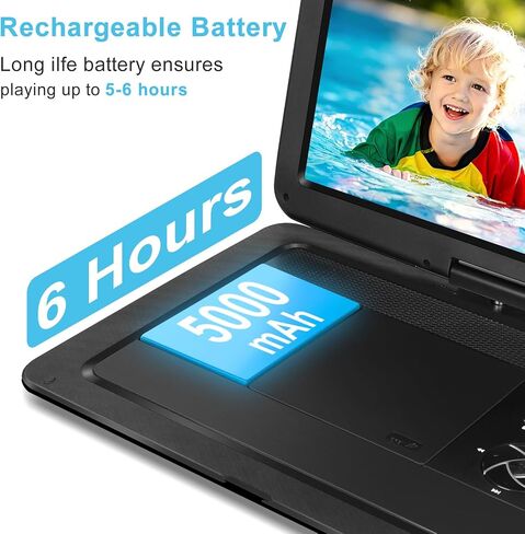HOPYOP 19.6" Portable DVD Player 17.1" Swivel HD Screen, 5000mAh | 5-6 Hours Playback, USB/SD Card, Sync TV, Region-Free, Powerful Dual Speakers, for Home Theater, Black in Saudi Arabia