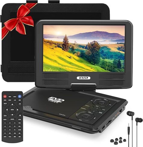 مشغل DVD محمول PJGCWB مقاس 11.5 بوصة مع شاشة دوارة مقاس 9.5 بوصة، بطارية قابلة لإعادة الشحن لمدة 5 ساعات، مشغل DVD للسيارة للأطفال، يدعم بطاقة SD/USB/CD/DVD وتنسيقات أقراص متعددة، مكبر صوت عالي الحجم (بوصة، 9.5) in Kuwait