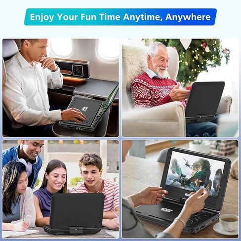 مشغل DVD محمول PJGCWB مقاس 11.5 بوصة مع شاشة دوارة مقاس 9.5 بوصة، بطارية قابلة لإعادة الشحن لمدة 5 ساعات، مشغل DVD للسيارة للأطفال، يدعم بطاقة SD/USB/CD/DVD وتنسيقات أقراص متعددة، مكبر صوت عالي الحجم (بوصة، 9.5) in Kuwait