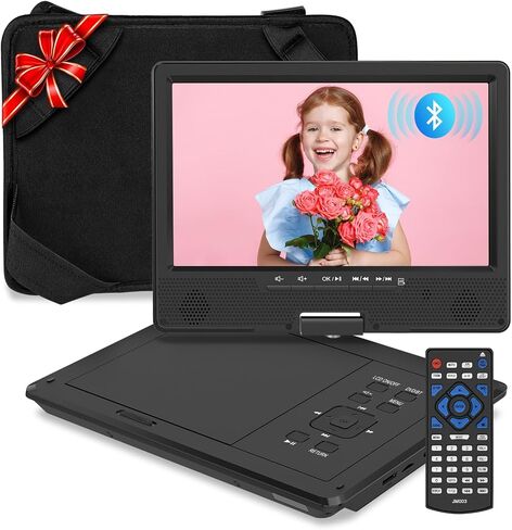 HOPYOP 12.5" Portable DVD Player with Bluetooth, 10.1" Swivel Screen | 5 Hours Rechargeable Battery, Portable Kids DVD, Supports SD/USB/CD, Regions Free, Car Headrest in Saudi Arabia