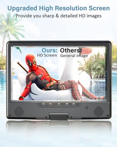 Arafuna 12.5" Portable DVD Player for Car with Car Headrest Holder | 10.5" HD Swivel Screen, 5-Hour Rechargeable, Support USB/SD/AV/Sync TV, Regions Free, Last Memory in Kuwait