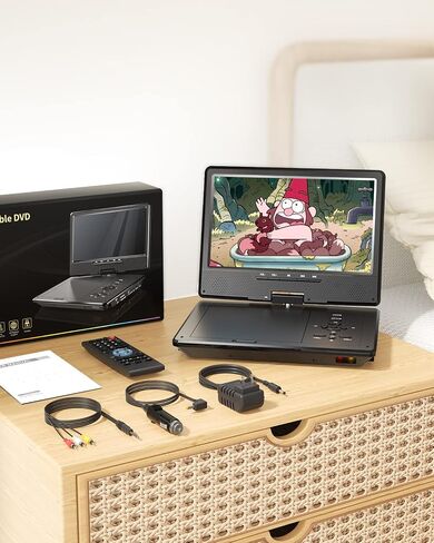 Arafuna 12.5" Portable DVD Player for Car with Car Headrest Holder | 10.5" HD Swivel Screen, 5-Hour Rechargeable, Support USB/SD/AV/Sync TV, Regions Free, Last Memory in Kuwait