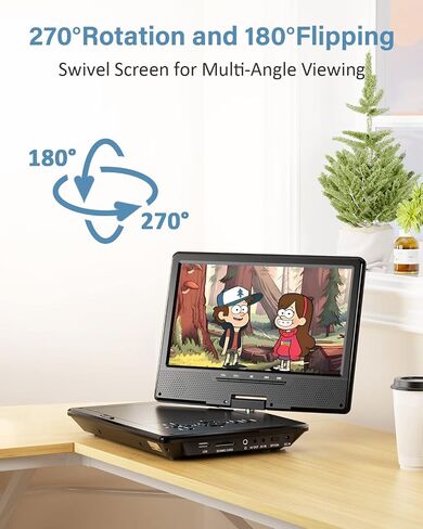 Arafuna 12.5" Portable DVD Player for Car with Car Headrest Holder | 10.5" HD Swivel Screen, 5-Hour Rechargeable, Support USB/SD/AV/Sync TV, Regions Free, Last Memory in Kuwait