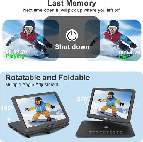 19.6" Portable DVD Player with 17.6’’ Large HD Screen, 4-5Hrs Play, DVD Player Portable with Dual Speaker, Last Memory, Support SYNC TV/USB/SD Card, Play All Discs Format, Black | 4-5Hrs Play, Large DVD Player Portable with Dual Speakers, Last Memory, 270 in Saudi Arabia