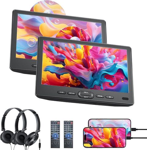 10.6" Car DVD Player with Headphones, Auto Load Disc | Portable DVD Player for Car Play Same or Two Different Movies, Support 1080P Sync Screen, Region Free,HDMI, USB, AV in/Out in Saudi Arabia