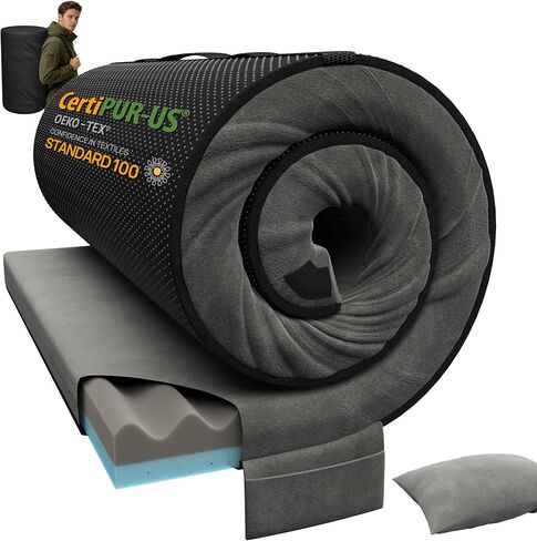3 Inch Dual-Sided Memory Foam Camping Mattress, Waterproof Camping Sleeping Pad with Portable Pillow & Carry Bag, Roll Up Cot Mattress Mat for Guest Bed/Car/Tent in Saudi Arabia