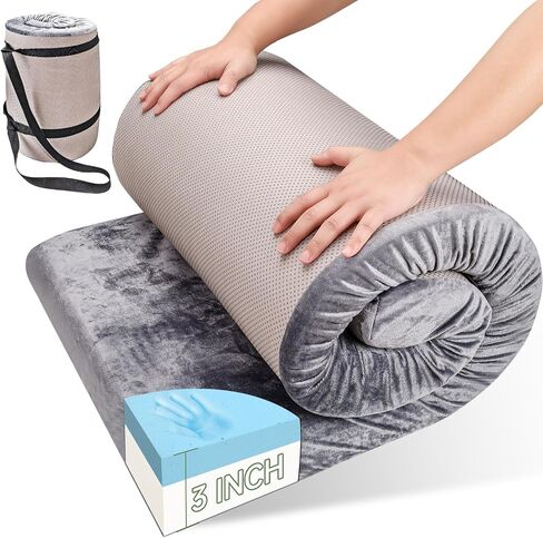 Memory Foam Camping Mattress pad,3 Inch Thick Floor Sleeping Mat Pad for Adults with Waterproof and Non-Slip Bottom, Portable Roll Up Mattress for Sleepover Guest in Saudi Arabia