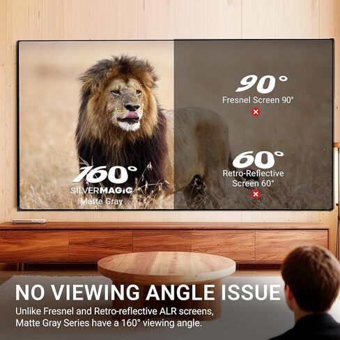 ALR Projector Screen for Standard Throw (Non-UST) with Fixed Frame by SilverMagic - Indoor Wall-Mounted Gray Screen for Home Theater/Living Room/Patio/Office/Classroom - 100 inch 16:9 in Saudi Arabia