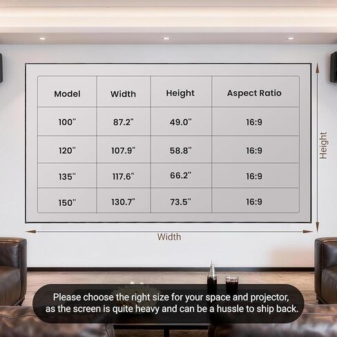 ALR Projector Screen for Standard Throw (Non-UST) with Fixed Frame by SilverMagic - Indoor Wall-Mounted Gray Screen for Home Theater/Living Room/Patio/Office/Classroom - 100 inch 16:9 in Saudi Arabia