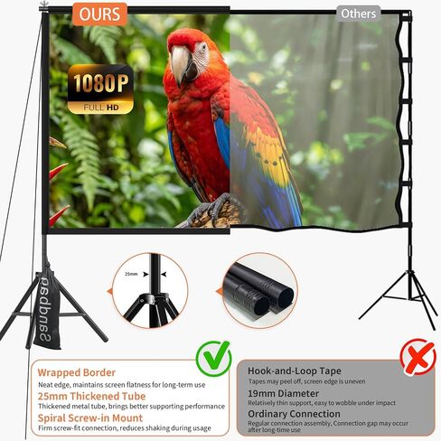 Wootfairy 120inch Projector Screen with Stand Portable Indoor Outdoor Use | Foldable Anti-Crease 16:9 4K HD Front Rear Washable Projection Movie Screen with Carry Bag for Home Theater Backyard Camping in Saudi Arabia