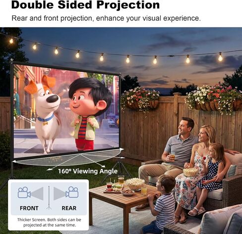 Wootfairy 120inch Projector Screen with Stand Portable Indoor Outdoor Use | Foldable Anti-Crease 16:9 4K HD Front Rear Washable Projection Movie Screen with Carry Bag for Home Theater Backyard Camping in Saudi Arabia