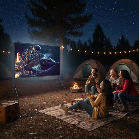 Wootfairy 120inch Projector Screen with Stand Portable Indoor Outdoor Use | Foldable Anti-Crease 16:9 4K HD Front Rear Washable Projection Movie Screen with Carry Bag for Home Theater Backyard Camping in Saudi Arabia
