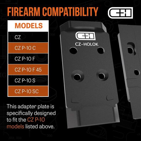 C+H Precision Red Dot Mounting Plate for CZ P-10 and Holosun 407K/507K | Made in the USA in Saudi Arabia