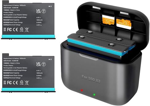 2 Pack 1800mAh 360X3 Battery with Charger Hub for Insta 360 ONE X3 | for Insta 360 x3 Accessories with Misro Card Slots (Battery Charger Hub with 2 Batteries) in Saudi Arabia