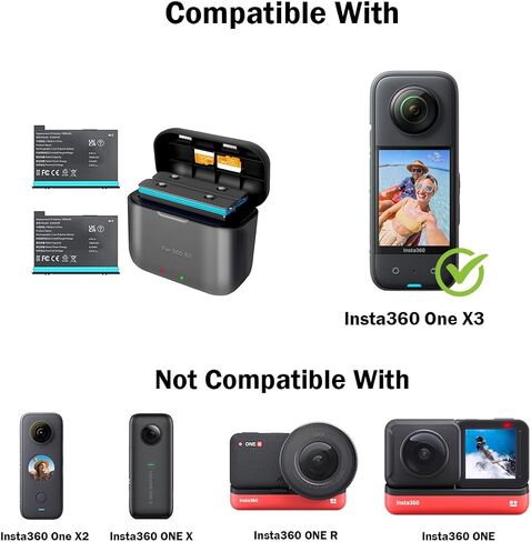2 Pack 1800mAh 360X3 Battery with Charger Hub for Insta 360 ONE X3 | for Insta 360 x3 Accessories with Misro Card Slots (Battery Charger Hub with 2 Batteries) in Saudi Arabia