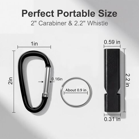 2" D-Ring Carabiner Clip with Whistle Multi-Color 6 Pack | High-Decibel Whistles, Small Carabiner Hooks, Backpack Accessories, EDC Tools, Camping, Hiking, Outdoor Activity Tools in Saudi Arabia