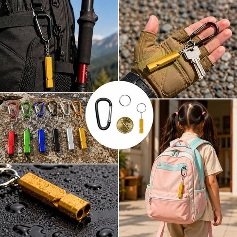 2" D-Ring Carabiner Clip with Whistle Multi-Color 6 Pack | High-Decibel Whistles, Small Carabiner Hooks, Backpack Accessories, EDC Tools, Camping, Hiking, Outdoor Activity Tools in Saudi Arabia