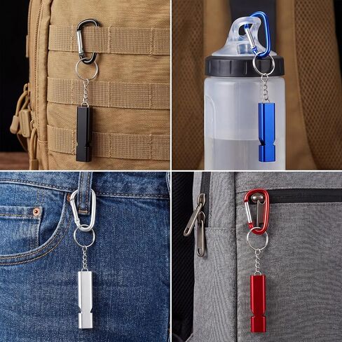 2" D-Ring Carabiner Clip with Whistle Multi-Color 6 Pack | High-Decibel Whistles, Small Carabiner Hooks, Backpack Accessories, EDC Tools, Camping, Hiking, Outdoor Activity Tools in Saudi Arabia