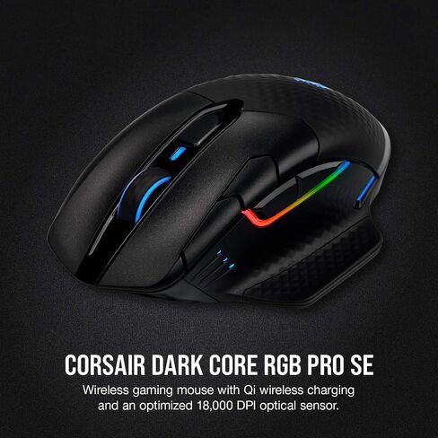 Corsair Dark CORE RGB PRO SE Wireless FPS/MOBA Gaming Mouse with Qi Charging – 18,000 DPI – 8 Programmable Buttons – Sub-1ms Wireless – iCUE Compatible – PC, Mac, PS5, PS4, Xbox – Black | 18000 DPI sensor, 8 programmable buttons, Sub-1ms response, ICUE co in Kuwait