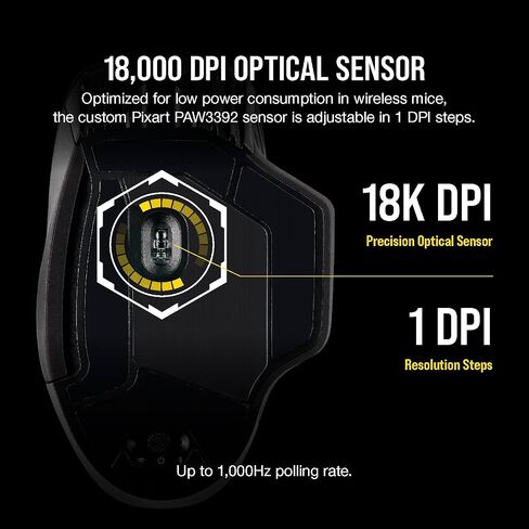 Corsair Dark CORE RGB PRO SE Wireless FPS/MOBA Gaming Mouse with Qi Charging – 18,000 DPI – 8 Programmable Buttons – Sub-1ms Wireless – iCUE Compatible – PC, Mac, PS5, PS4, Xbox – Black | 18000 DPI sensor, 8 programmable buttons, Sub-1ms response, ICUE co in Kuwait