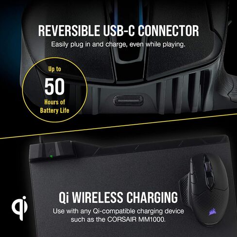 Corsair Dark CORE RGB PRO SE Wireless FPS/MOBA Gaming Mouse with Qi Charging – 18,000 DPI – 8 Programmable Buttons – Sub-1ms Wireless – iCUE Compatible – PC, Mac, PS5, PS4, Xbox – Black | 18000 DPI sensor, 8 programmable buttons, Sub-1ms response, ICUE co in Kuwait