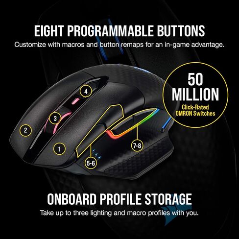 Corsair Dark CORE RGB PRO SE Wireless FPS/MOBA Gaming Mouse with Qi Charging – 18,000 DPI – 8 Programmable Buttons – Sub-1ms Wireless – iCUE Compatible – PC, Mac, PS5, PS4, Xbox – Black | 18000 DPI sensor, 8 programmable buttons, Sub-1ms response, ICUE co in Kuwait