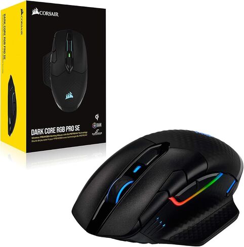 Corsair Dark CORE RGB PRO SE Wireless FPS/MOBA Gaming Mouse with Qi Charging – 18,000 DPI – 8 Programmable Buttons – Sub-1ms Wireless – iCUE Compatible – PC, Mac, PS5, PS4, Xbox – Black | 18000 DPI sensor, 8 programmable buttons, Sub-1ms response, ICUE co in Kuwait