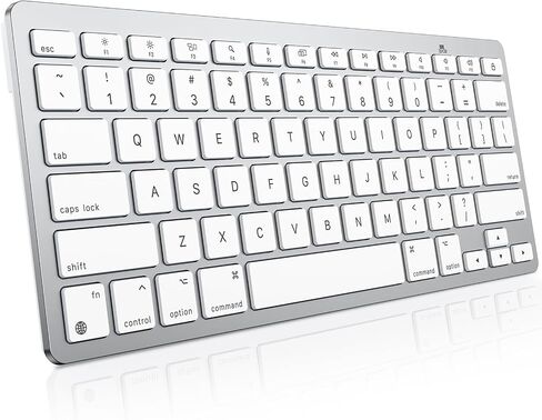 لوحة مفاتيح لاسلكية OMOTON لجهاز Mac، بلوتوث ثابت، بدون لوحة أرقام، حجم السفر | مفاتيح التشغيل السريع لنظام التشغيل MacOS، تعمل ببطارية AAA، صغيرة الحجم ومحمولة لمكتب المقهى، مريحة لجهاز MacBook Pro/Air/iMac، باللون الفضي الأبيض in Kuwait