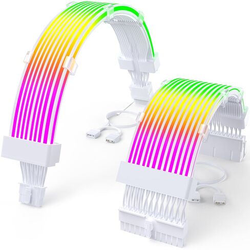 Sirlyr RGB PSU Extension Cables,with 24 ATX/2×8 Pin PCIE | 16AWG PVC sleeved cables,24Pin ATX & dual 8Pin PCIe,built-in ARGB LED Strips for PC case decoration in Saudi Arabia