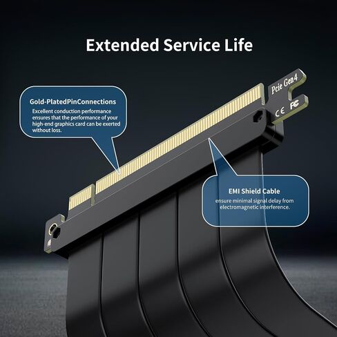 Pcie 4.0 Riser Cable, 200mm/7.8inch, Pcie 4.0 X16 High Speed Flexible Extension for PCIe 4.0/3.0 GPUs, 90 Degree Adapter Compatible, with 4090 4080 4070 3090, Black in Saudi Arabia