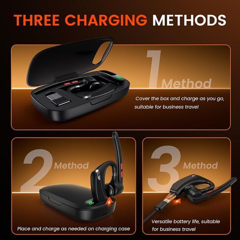 Bluetooth Headset V5.3, Wireless Headset with Dual Noise-Canceling Microphones, Portable Charging Case, 300H Standby Time, Hands Free Headphones for Computer/Cell Phones, Trucker/Home/Office/Work in Kuwait