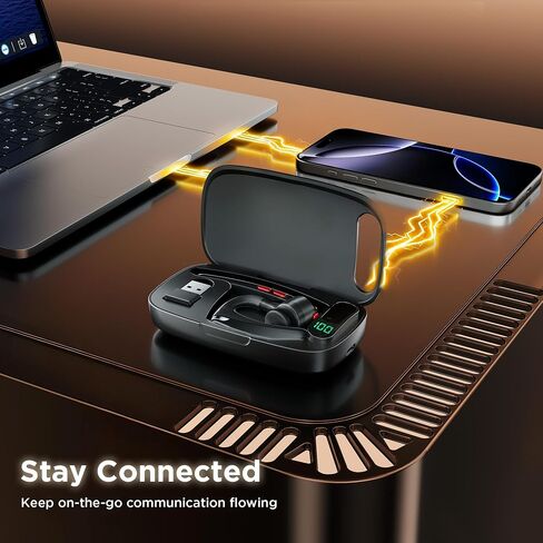 Bluetooth Headset V5.3, Wireless Headset with Dual Noise-Canceling Microphones, Portable Charging Case, 300H Standby Time, Hands Free Headphones for Computer/Cell Phones, Trucker/Home/Office/Work in Kuwait