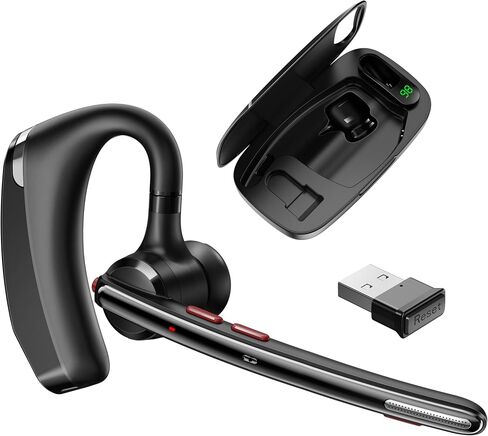 Bluetooth Headset V5.3, Wireless Headset with Dual Noise-Canceling Microphones, Portable Charging Case, 300H Standby Time, Hands Free Headphones for Computer/Cell Phones, Trucker/Home/Office/Work in Kuwait