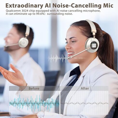 Wireless Headset with Mic for Work, Bluetooth Headset with Noise Cancelling Microphone, On Ear Wireless Headphones with USB Dongle & Mute Function for Work from Home Computer Office Teams Call Center in Saudi Arabia