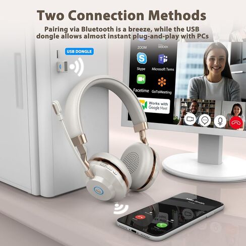 Wireless Headset with Mic for Work, Bluetooth Headset with Noise Cancelling Microphone, On Ear Wireless Headphones with USB Dongle & Mute Function for Work from Home Computer Office Teams Call Center in Saudi Arabia