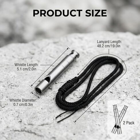 Titanium Emergency Whistle, 120dB Loud Pealess Signal Whistle with Lanyard and Keyring, Survival Safety Whistles for Hiking Camping Coaching Dog Training Outdoor Rescue Gear (2 Pack) in Saudi Arabia