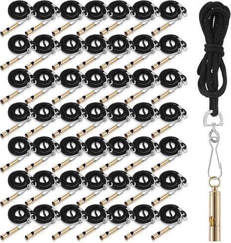 50 Pcs Brass Emergency Whistles with Lanyard, Pealess Safety Whistle Survival Loud Blast for Outdoor Sports, Referee, Lifesaving Training, Boating, Camping, Hiking, Hunting, Adults in Saudi Arabia