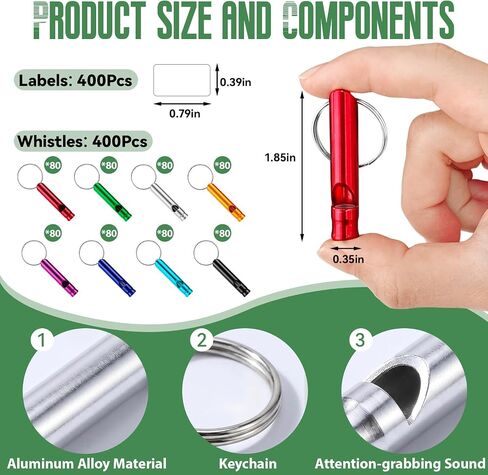 400 Pcs Emergency Whistle with Keychains, Aluminum Self Defense Keychain, Extra Load & Durable Survival Whistles Bulk for Outdoor Sports, Camping, Hiking, Hunting, Boating or Training in Saudi Arabia