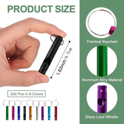 240 Pcs Emergency Whistles with Keychains Multicolor Extra Loud Aluminum Waterproof Safety Survival Whistle Keychain for Outdoors Sports Camping Training in Saudi Arabia
