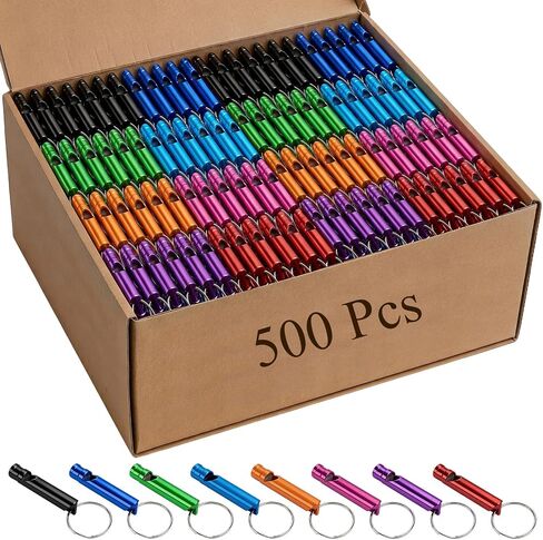 24-500 Pieces Mini Aluminum Emergency Whistles with Keychains Adults Metal Whistles Partable Survival Whistles Metal Key Chain for Sports Outdoor Camping Hiking Boating Hunting Fishing in Kuwait