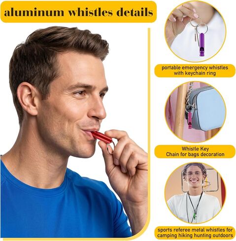 24-500 Pieces Mini Aluminum Emergency Whistles with Keychains Adults Metal Whistles Partable Survival Whistles Metal Key Chain for Sports Outdoor Camping Hiking Boating Hunting Fishing in Kuwait